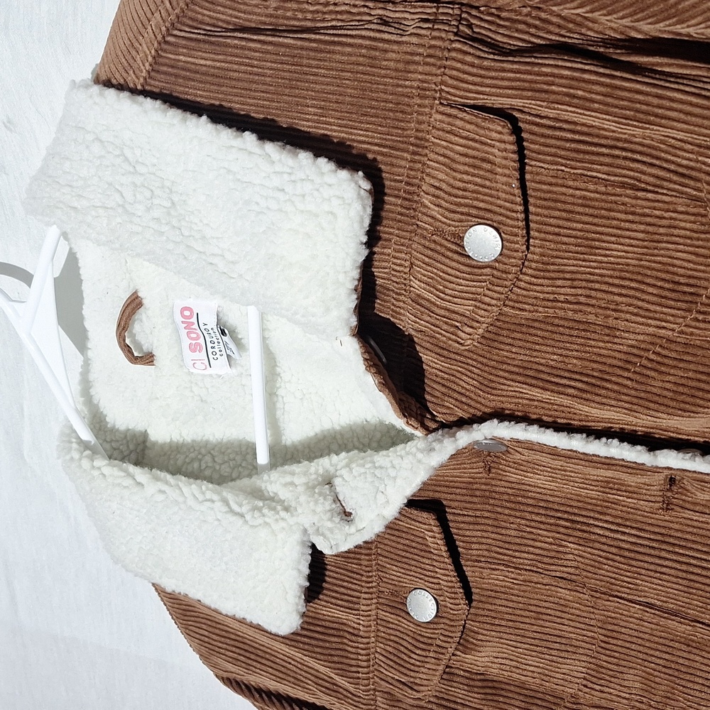 3/$20-Brown Corduroy Jacket, Cropped,  Sherpa Collar And Lining, 12, NWOT - Picture 4 of 14